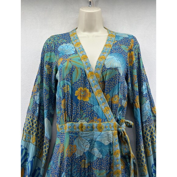 Nine Lives Bazaar Allure Maxi Wrap Dress Size 10 Blue Floral Boho Long Sleeve - Picture 6 of 16